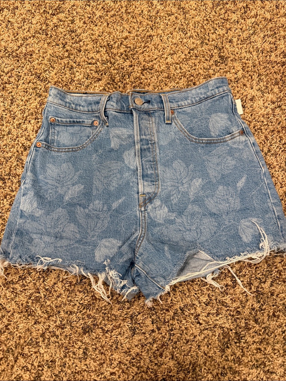 Levi's Blue Floral High-Rise Denim Cutoff Shorts